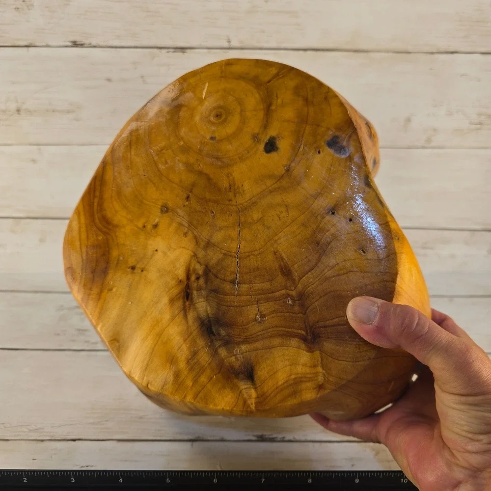 Hand Carved Live Edge Cedar Wood Basket Rustic Log Centerpiece Bowl with Handle